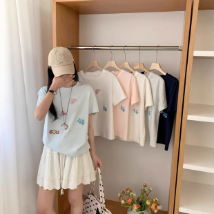 休闲百搭T恤女短袖 X216亮片发泡T恤女2026夏季 韩系ins风简约时尚