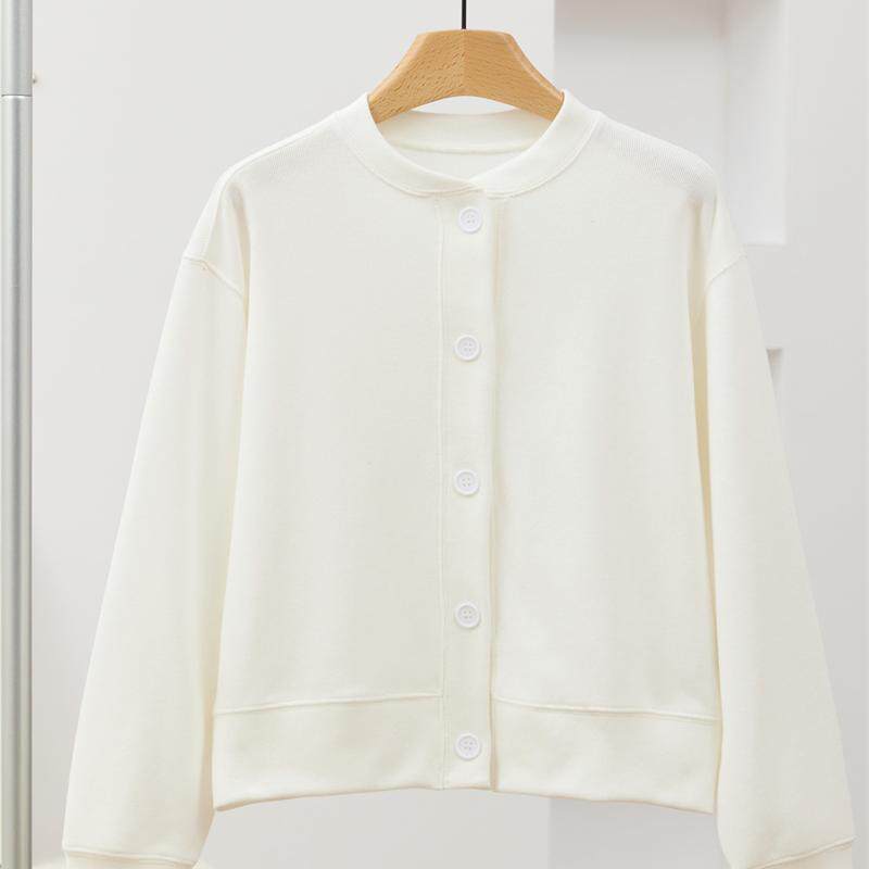 25春季新款开衫纯色圆领长袖外套女装外搭韩系小香风上衣棒球服