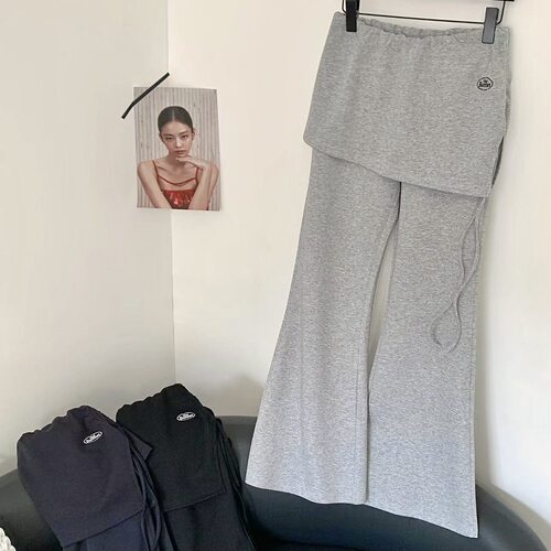 韩代款Barnnet八奶家屁帘微喇裤女高腰显瘦遮胯绑带喇叭休闲裤子