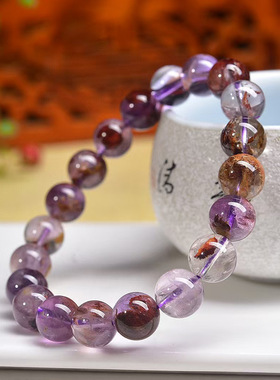 天然紫幽灵手链天然紫水晶散珠幽灵钛晶手链紫钛晶串珠女饰品批发