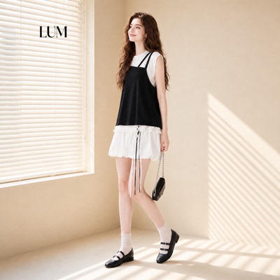 LUM 假两件拼接T恤花苞短裙套装女夏季2026超火小个子显瘦两件套