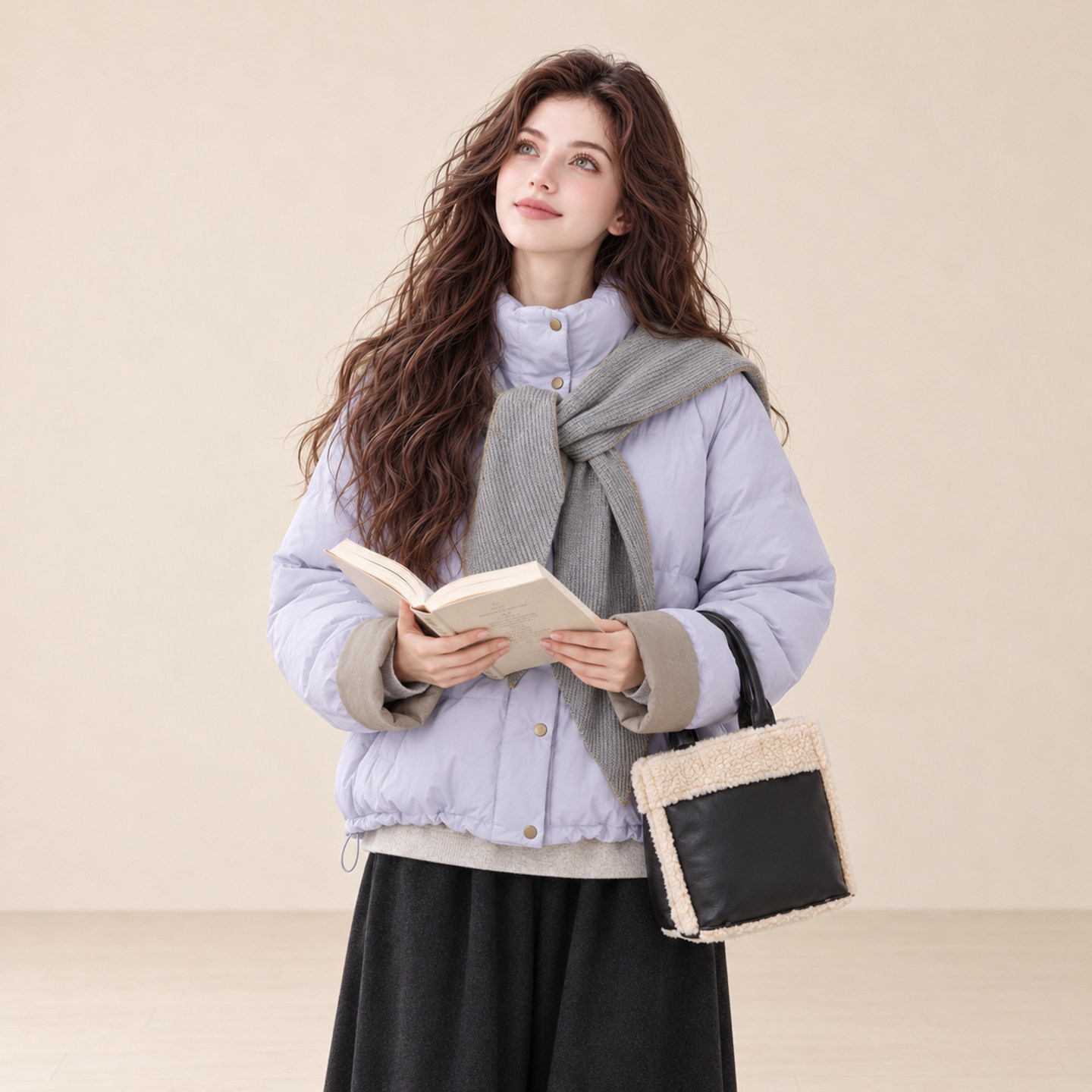 LUM 紫色韩系立领短款羽绒服女冬季新款时尚减龄白鸭绒小个子外套