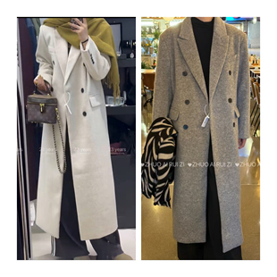 粉色毛呢大衣女2025秋冬新款高级感中长款加厚正肩小个子呢子外套