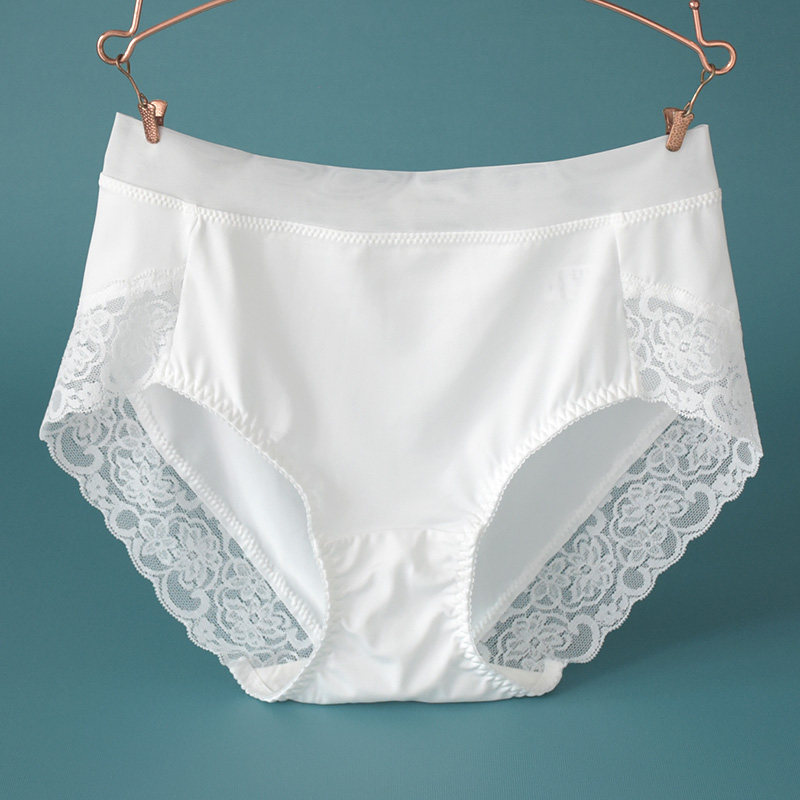 丝滑柔软牛奶丝白色女内裤夏弹力宽松包臀中高腰速干透气性感蕾丝