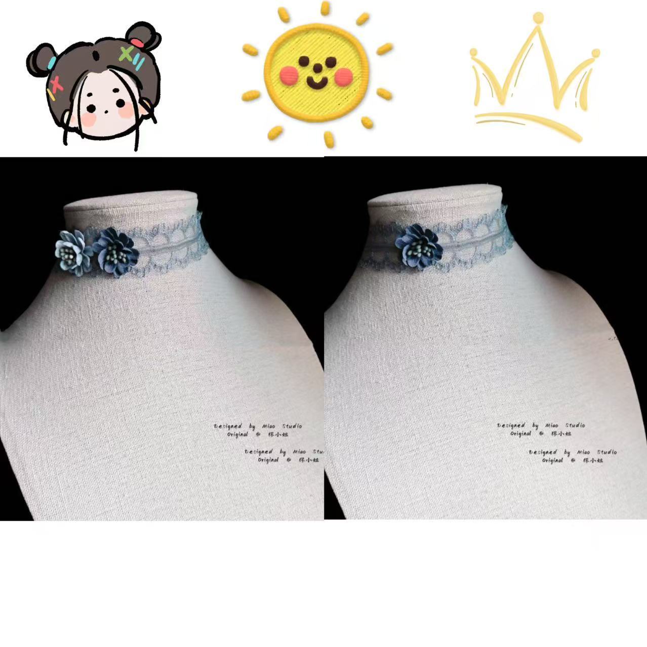 洛丽塔蓝色花朵清新甜美项圈