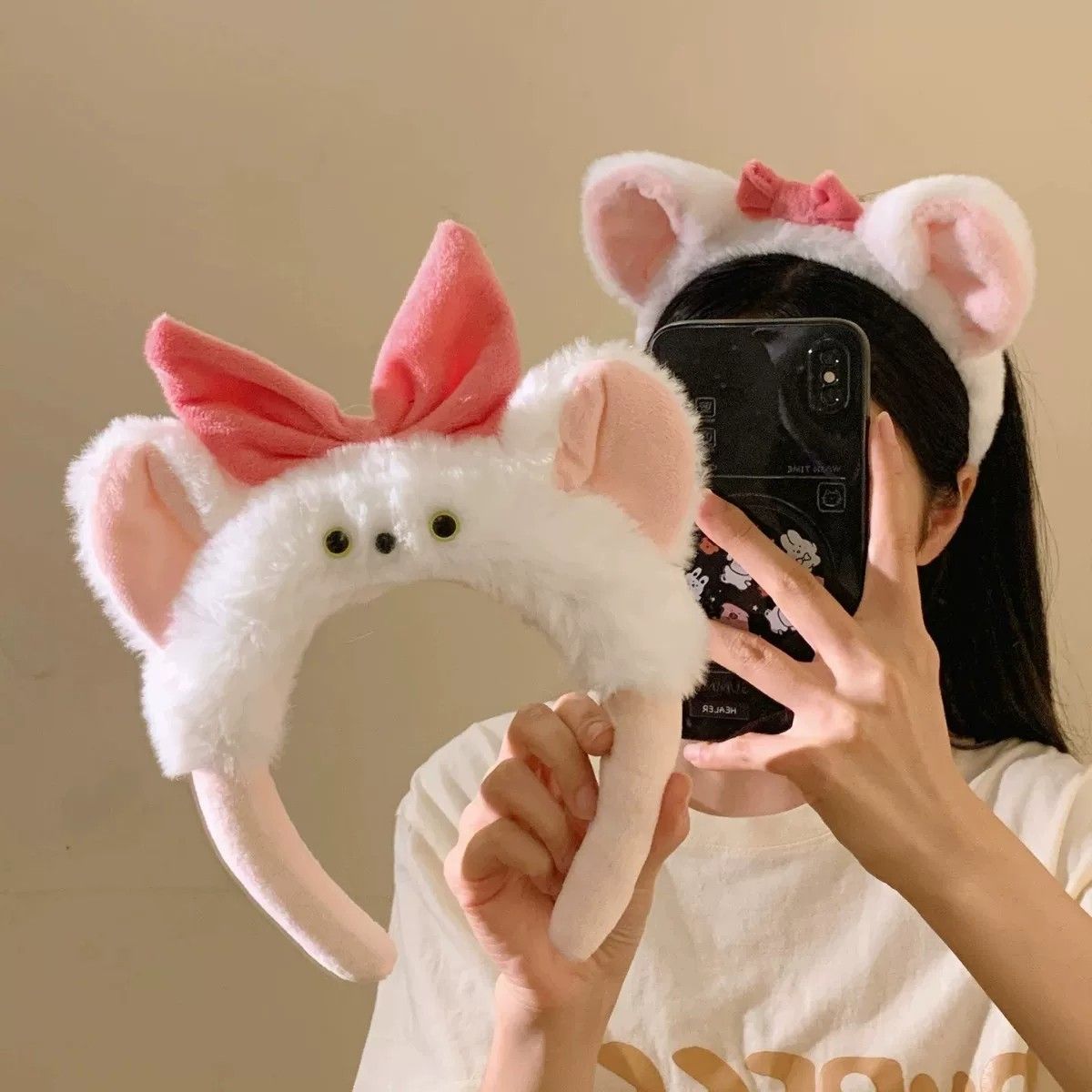 洛丽塔粉蝴蝶结小猫毛绒发箍
