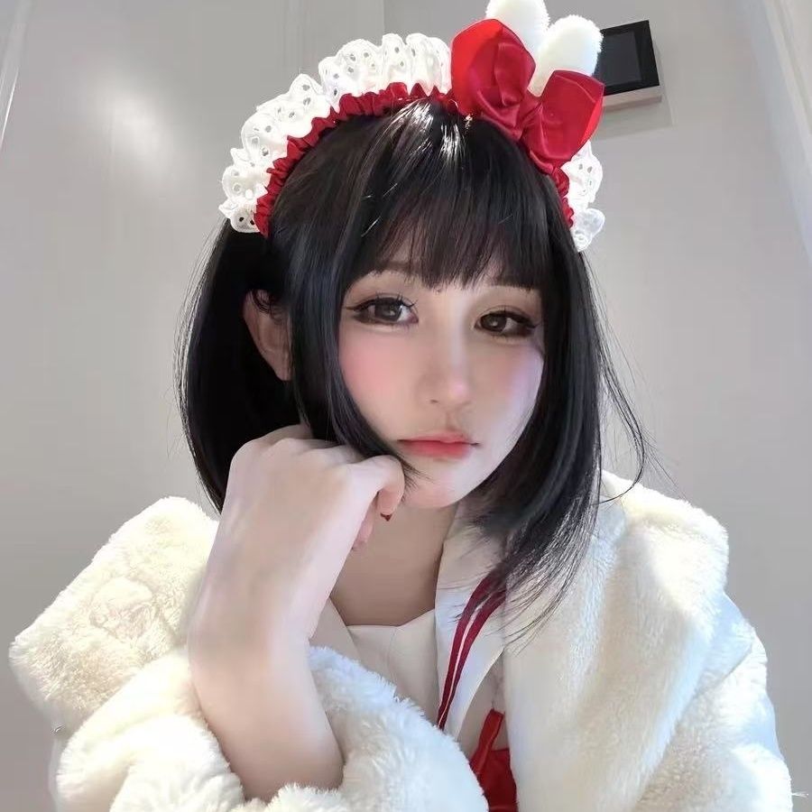 Lolita蝴蝶结兔耳黑格子发箍