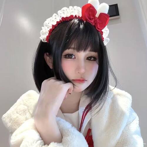 Lolita蝴蝶结兔耳黑格子发箍