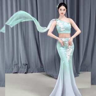 傣族舞演出服女舞蹈服民族风古典套装孔雀舞包臀鱼尾裙艺考练功服
