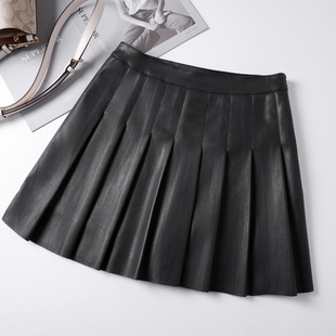 海宁真皮皮裙女绵羊皮半身裙2025春新款高腰A字短裙百褶裙伞裙
