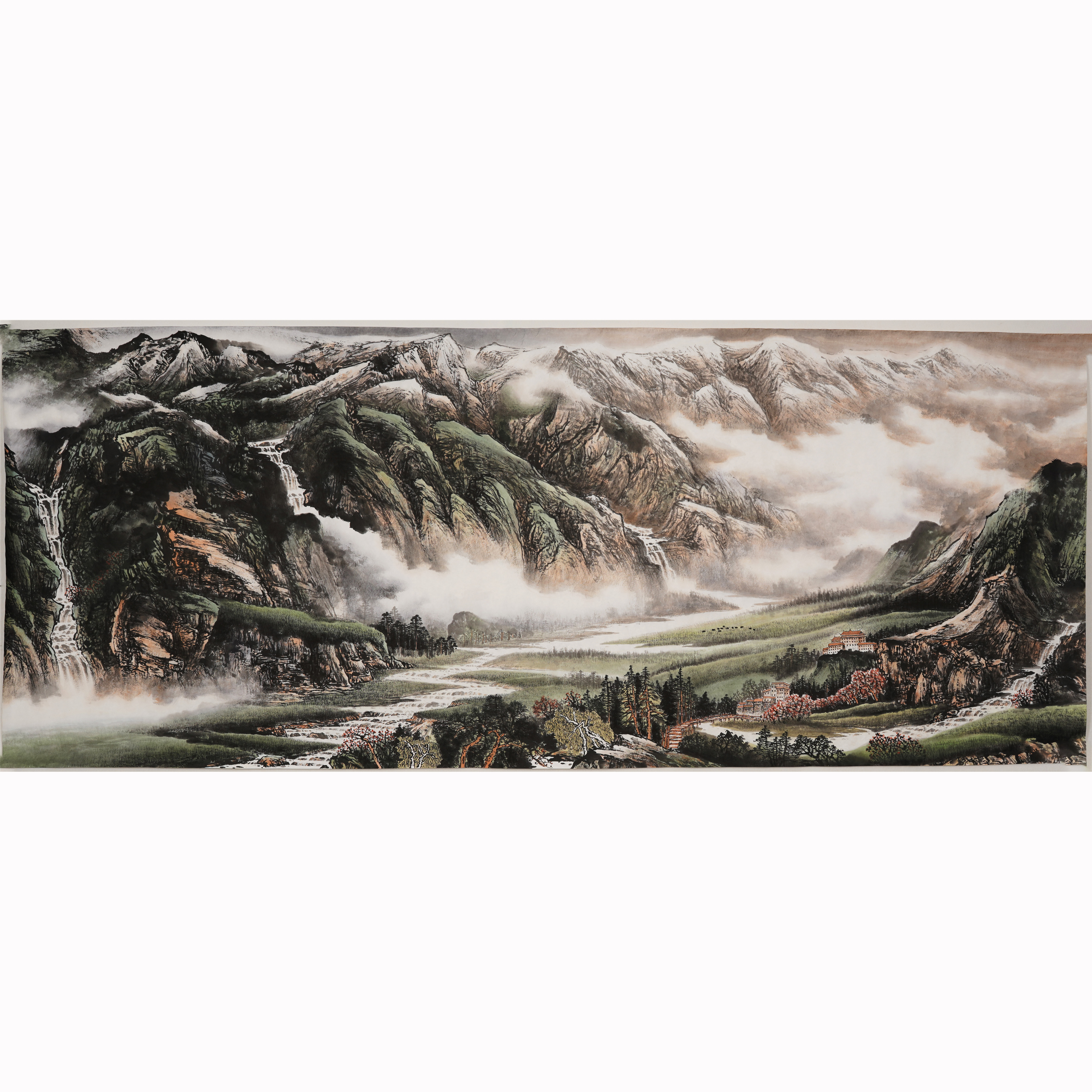 无款不题款小八尺水墨办公室客厅装饰山水画重彩纯手绘国画0019