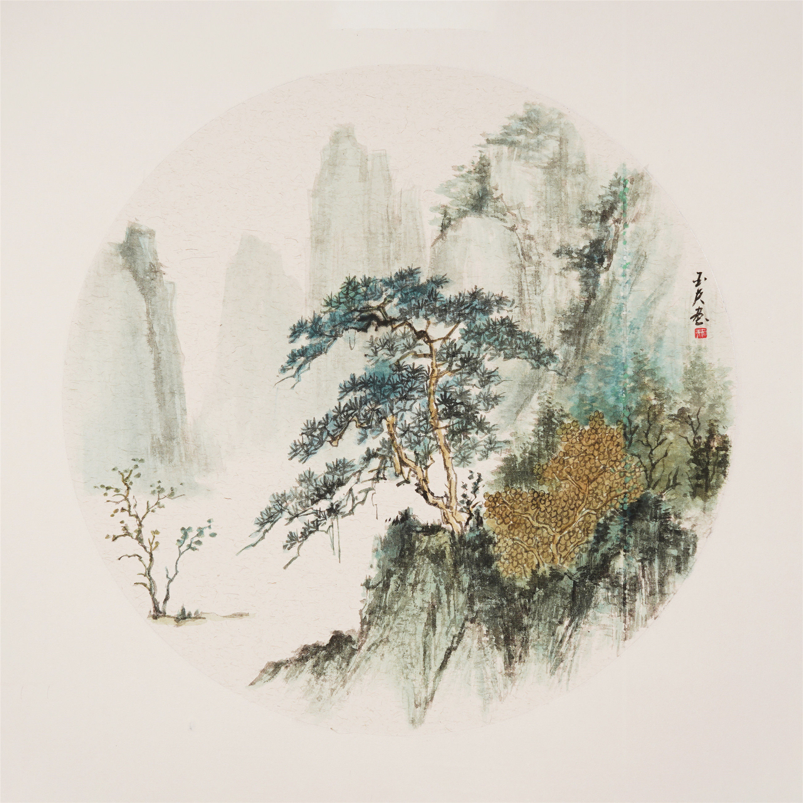 禅意山水画纯手绘国画斗方已裱卡纸客厅装饰画石玉夫真迹00008