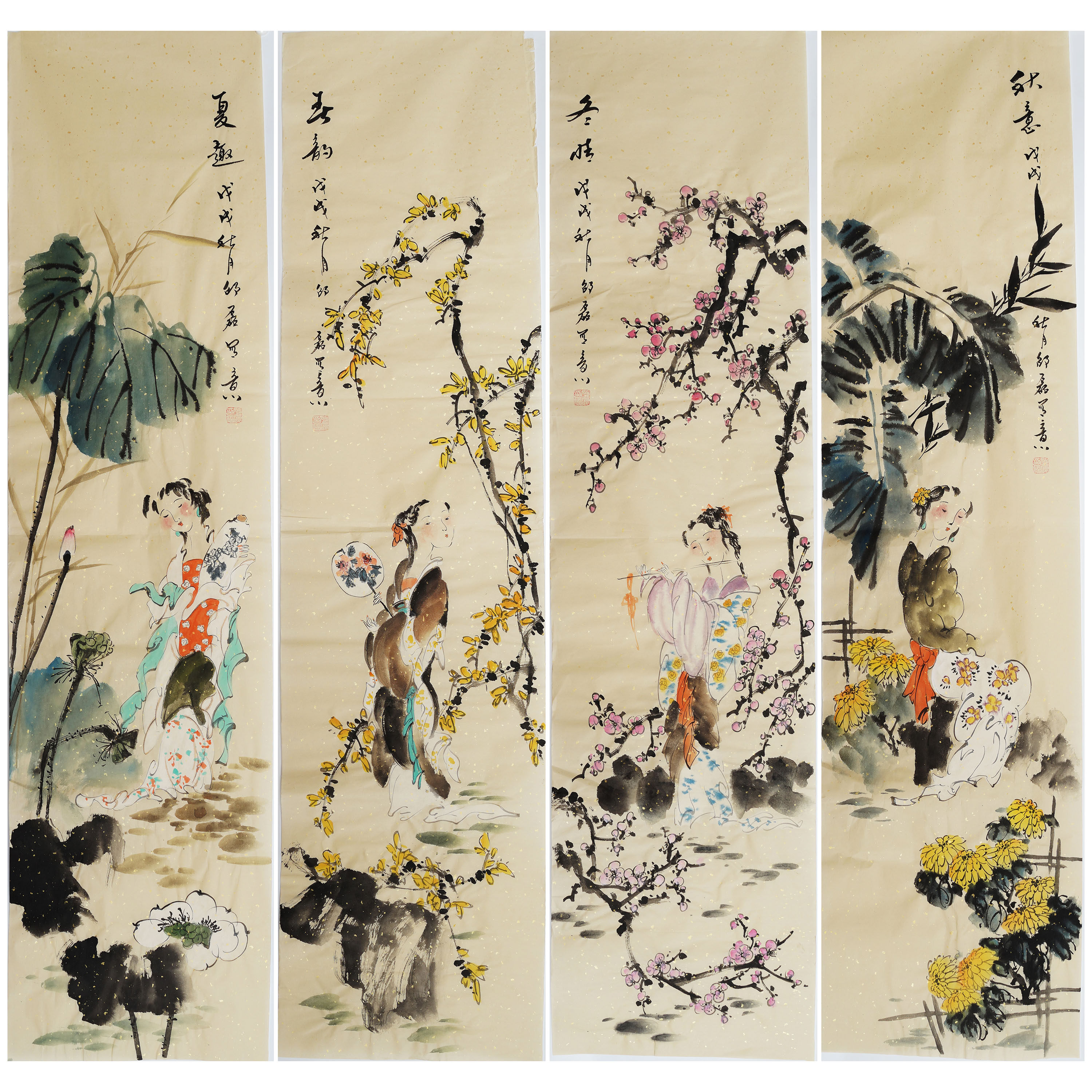 四条屏写意人物仿古侍女国画纯手绘水墨画书房客厅邵磊字画205