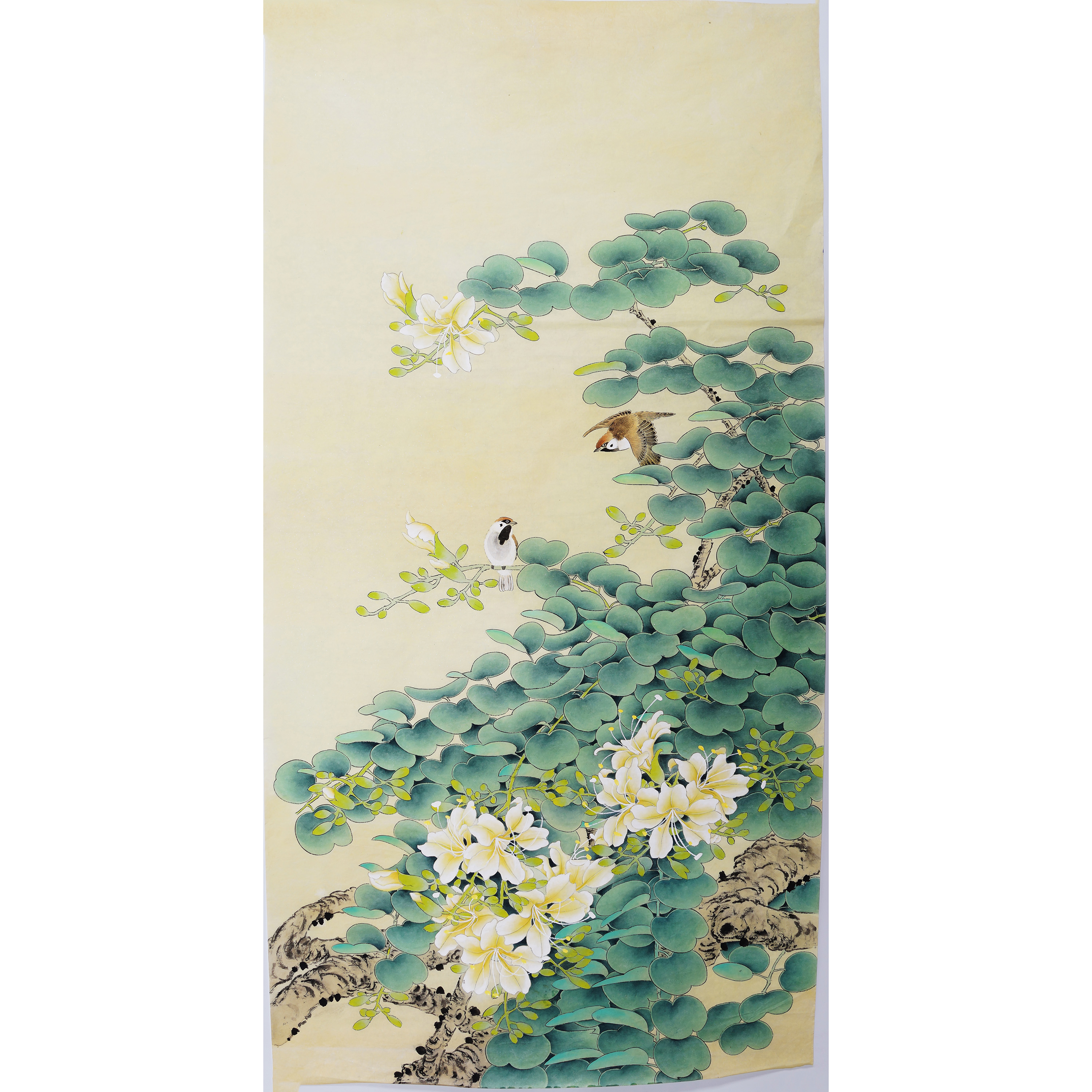 四尺国画手绘工笔画精品绿叶荆花图花鸟画没题款无款画没落款0486