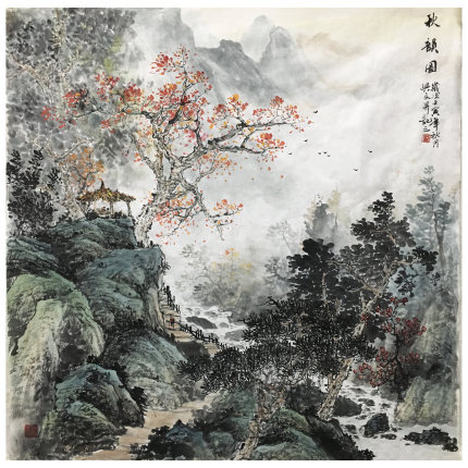 斗方纯手绘写意山水画四尺书房客厅装饰画雅致禅意水墨国画精品