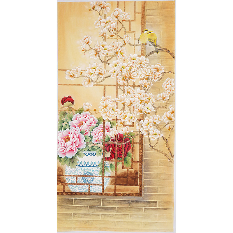 四尺国画手绘工笔画精品玉兰牡丹花鸟画没题款无款画没落款0502