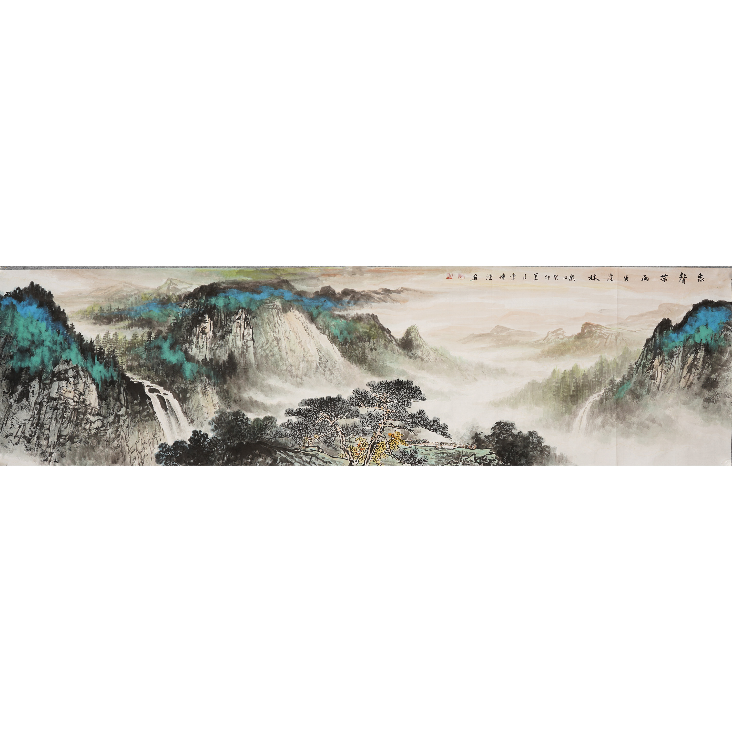 六尺对开水墨山水画纯手绘国画客厅办公室水墨泼彩意境字画0030