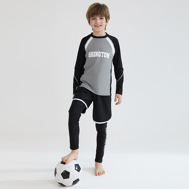 时尚新款中大童长袖长裤防晒沙滩高弹速干男童儿童款分体游泳衣男