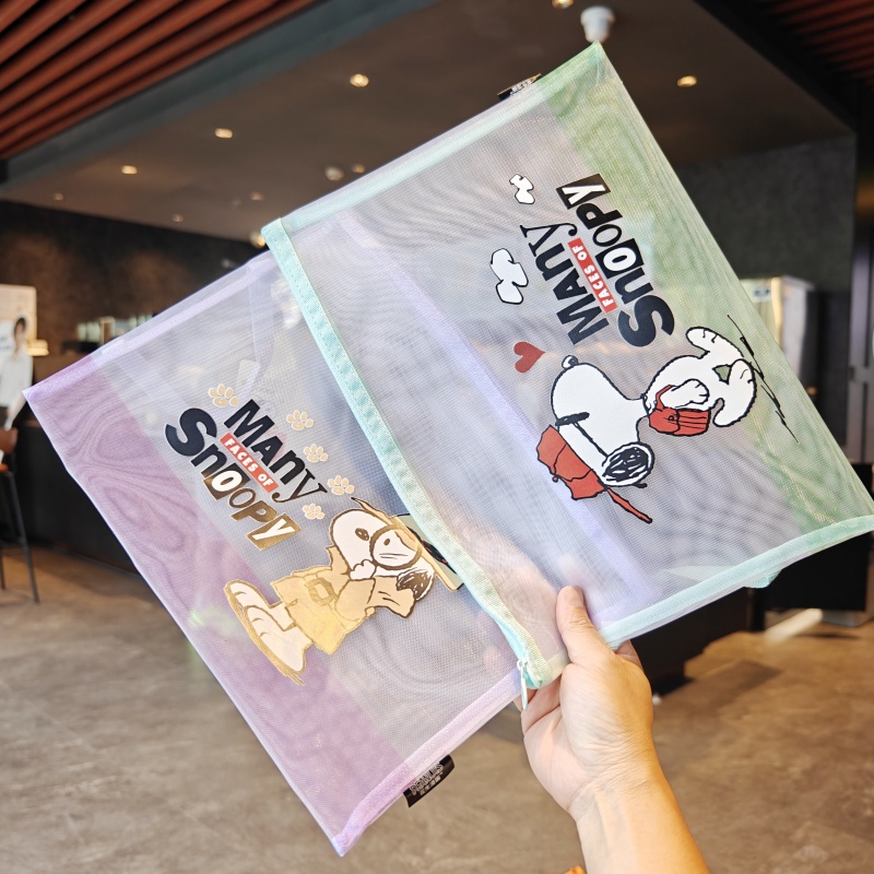 伊藤家正版授权史努比网纱A6笔袋儿童学生用半透明文具袋笔袋铅笔