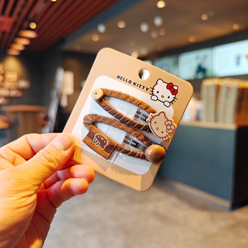 伊藤家正版授权三丽鸥hello kitty豹纹格子边夹凯蒂猫棕色刘海夹