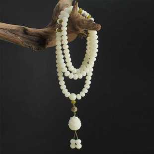 白玉菩提根手串108菩提子佛珠手链男女百搭项链长款简约文玩配饰