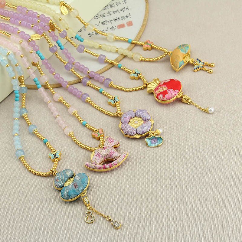 新中式国风非遗宋锦小马项链女款长款毛衣链复古民族风流苏配饰品