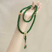 复古祖母绿圆珠长款 新中式 国潮平安扣项链女款 毛衣链古风汉服配饰