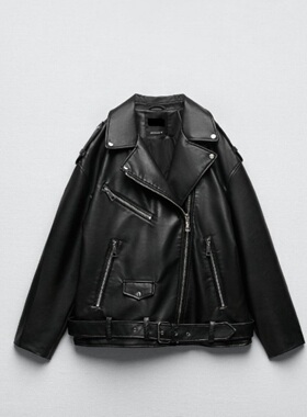 ZAR 新款 TRF 女装 黑色仿皮宽松夹克外套 3427811 800 3427/811