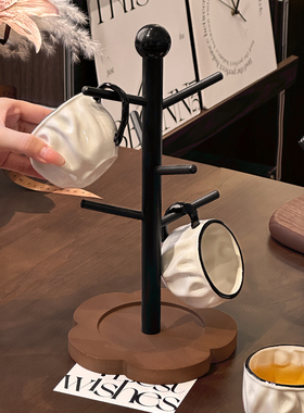 ZESEN|法式花朵实木水杯架子家用客厅茶杯置物架桌面咖啡杯收纳架