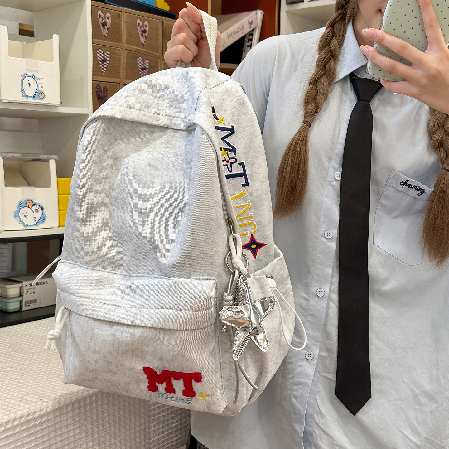 书包女小学生2-6年级一个字少女双肩包可爱初中生高中大学生背包