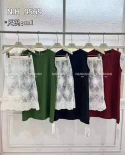 楠涵亚麻圆领连衣裙配短纱裙套装女夏季宽松休闲时尚两件套大码女