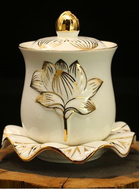 北京观音菩萨陶瓷描金供水杯