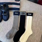 字母撞色小腿袜女长靴中筒袜秋冬min布标翻口假两件配短靴堆堆袜