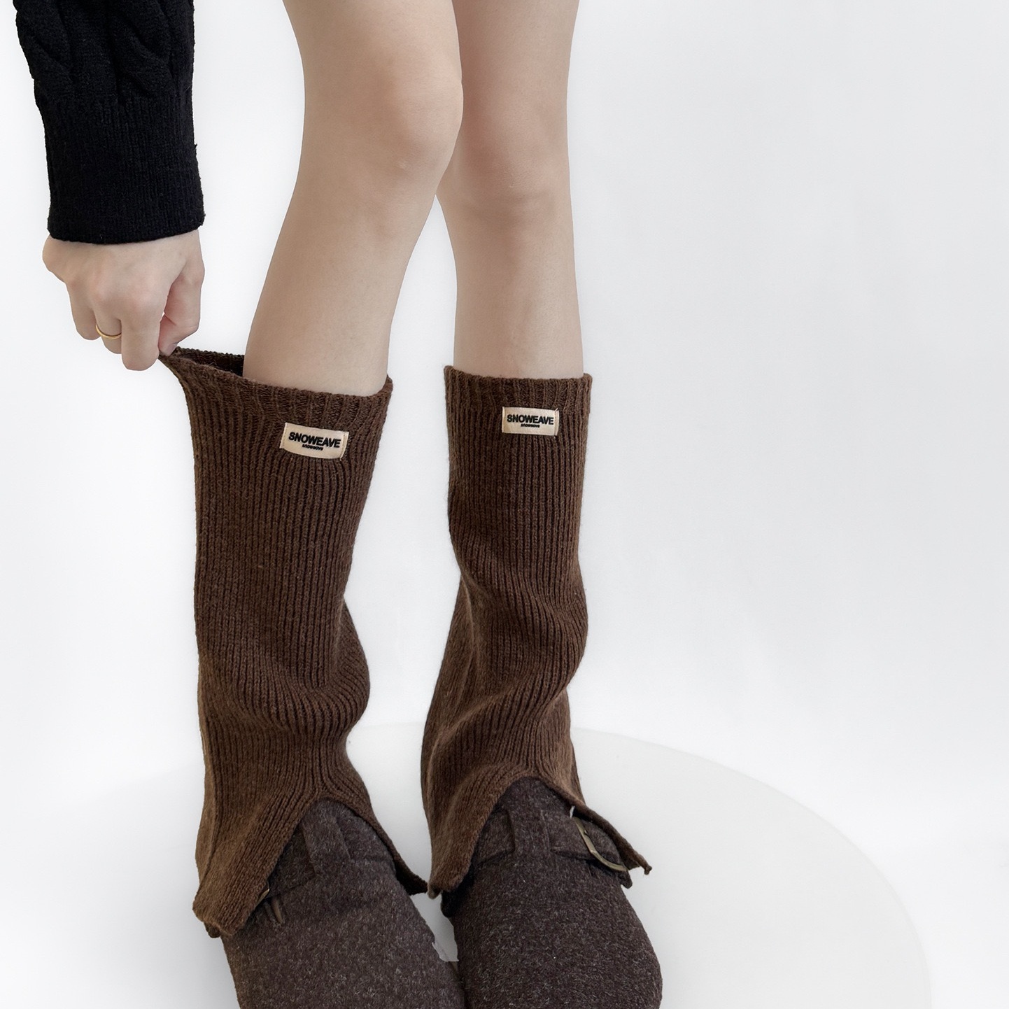 含30%羊毛针织字母布标袜套开叉堆堆中筒叠穿保暖腿套ins韩系靴套