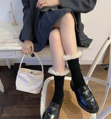 甜酷少女小腿袜网纱花边中筒袜
