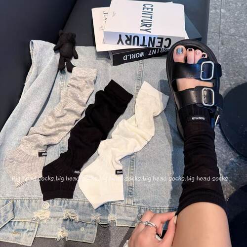 韩系ins布标堆堆袜女 简约纯色百搭款 透气显瘦小腿袜配凉鞋
