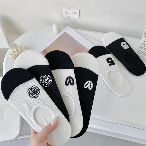 船袜女夏季薄款纯棉日系黑白低