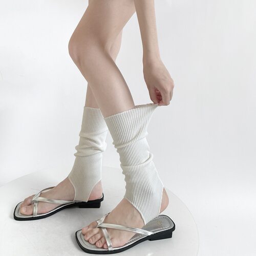 春夏薄款透气纯色踩脚袜套miu系百搭半截堆堆中筒袜竖纹时髦腿套