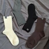 小皮鞋 Miu标竖纹中筒袜女 秋冬搭配玛丽珍鞋 纯色ins潮堆堆袜