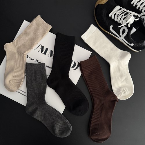 韩系纯色精梳棉女堆堆中筒袜显瘦
