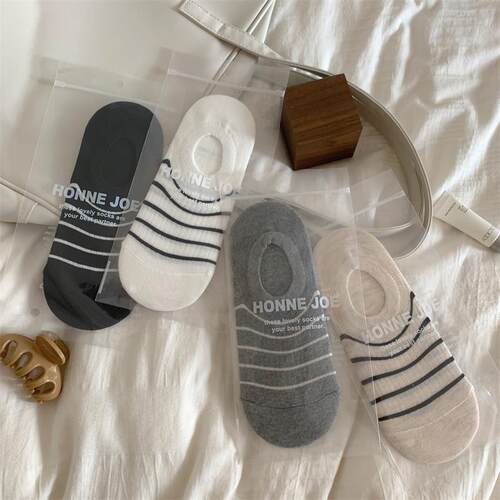 条纹船袜女夏天薄款硅胶防滑