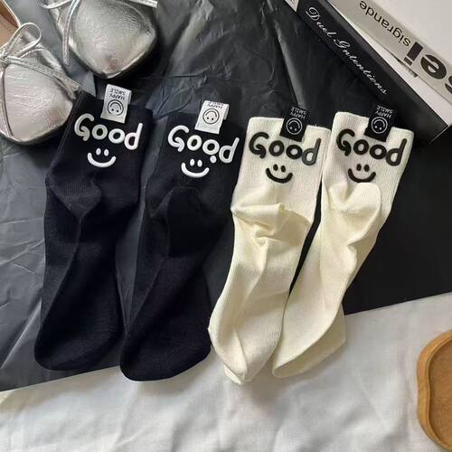 春夏薄款Good笑脸女短筒堆堆袜