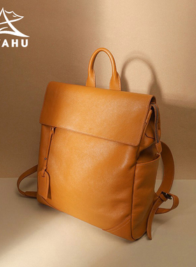 高级感小众双肩包女2025新款皮质大容量电脑背包通勤旅行学生书包