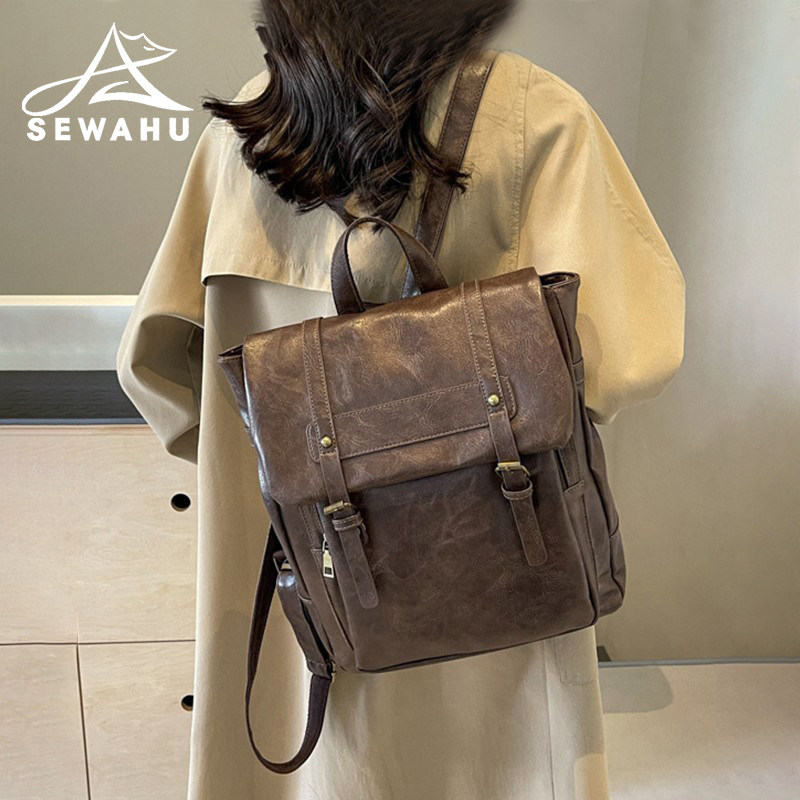 皮质双肩包2026新款时尚女士电脑大容量背包百搭设计感小众女书包