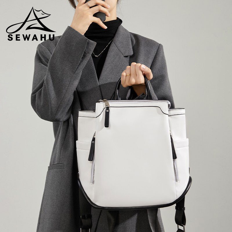 高级感原创小众双肩包女真皮大容量背包2026新款女士通勤白色包包