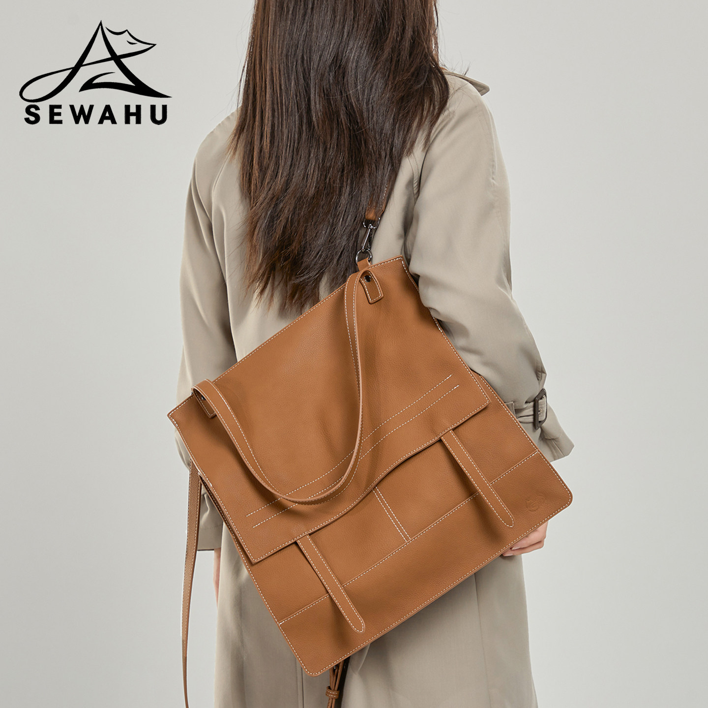 高级感小众皮质双肩包女上班通勤电脑背包2026新款大容量单肩腋下