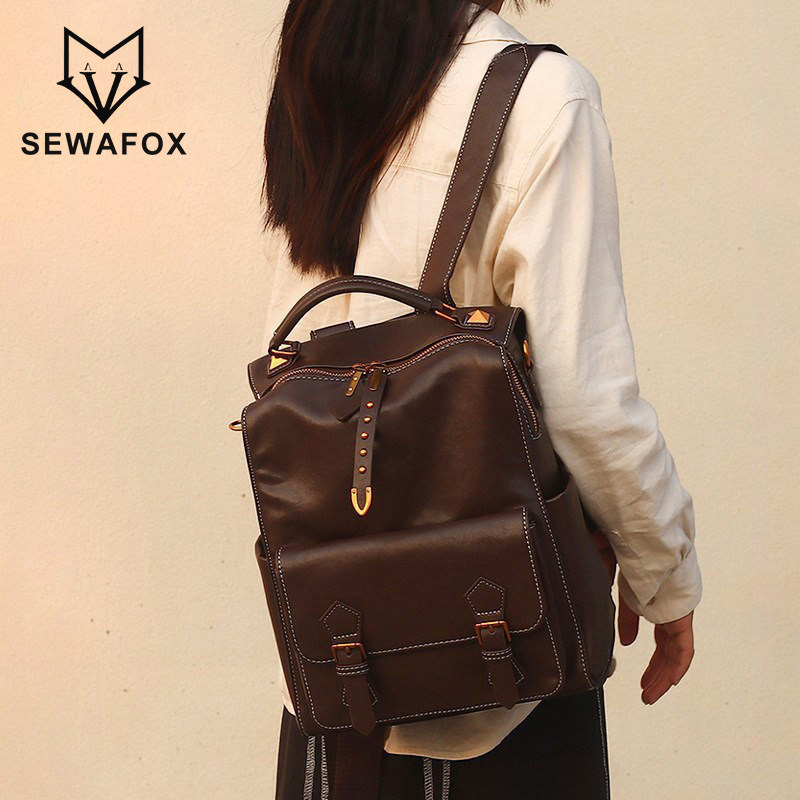 SEWAFOX双肩包英伦风皮质背包图片