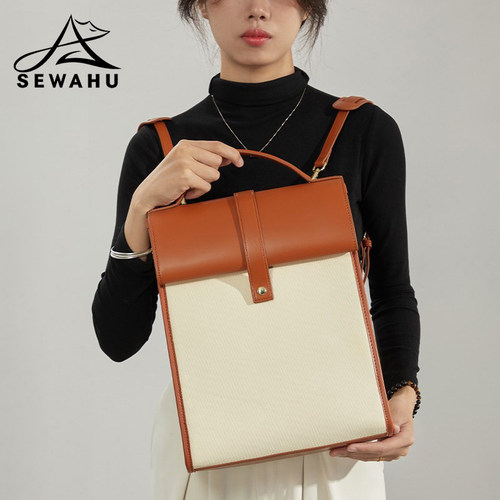 原创小众真皮通勤女士双肩包