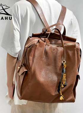 高级感小众双肩包男女皮质上班通勤包电脑背包2025新款大容量书包