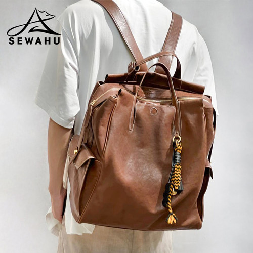 SEWAHU大容量双肩包电脑皮质背包